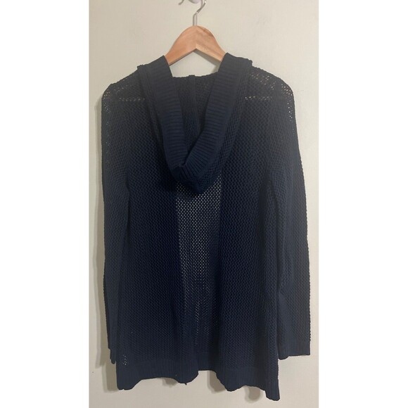 Talbots Cardigan Sweater Blue Hoodie Cotton Open Front Long Pockets size PMedium - Picture 5 of 7